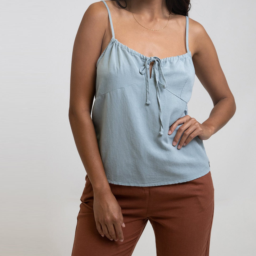 Rhythm Dreamer Tie Front Top - Moss