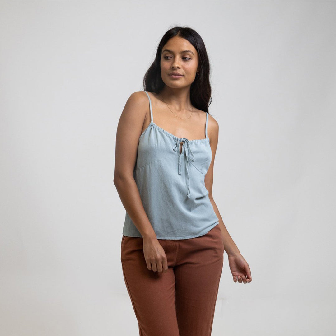 Rhythm Dreamer Tie Front Top - Moss