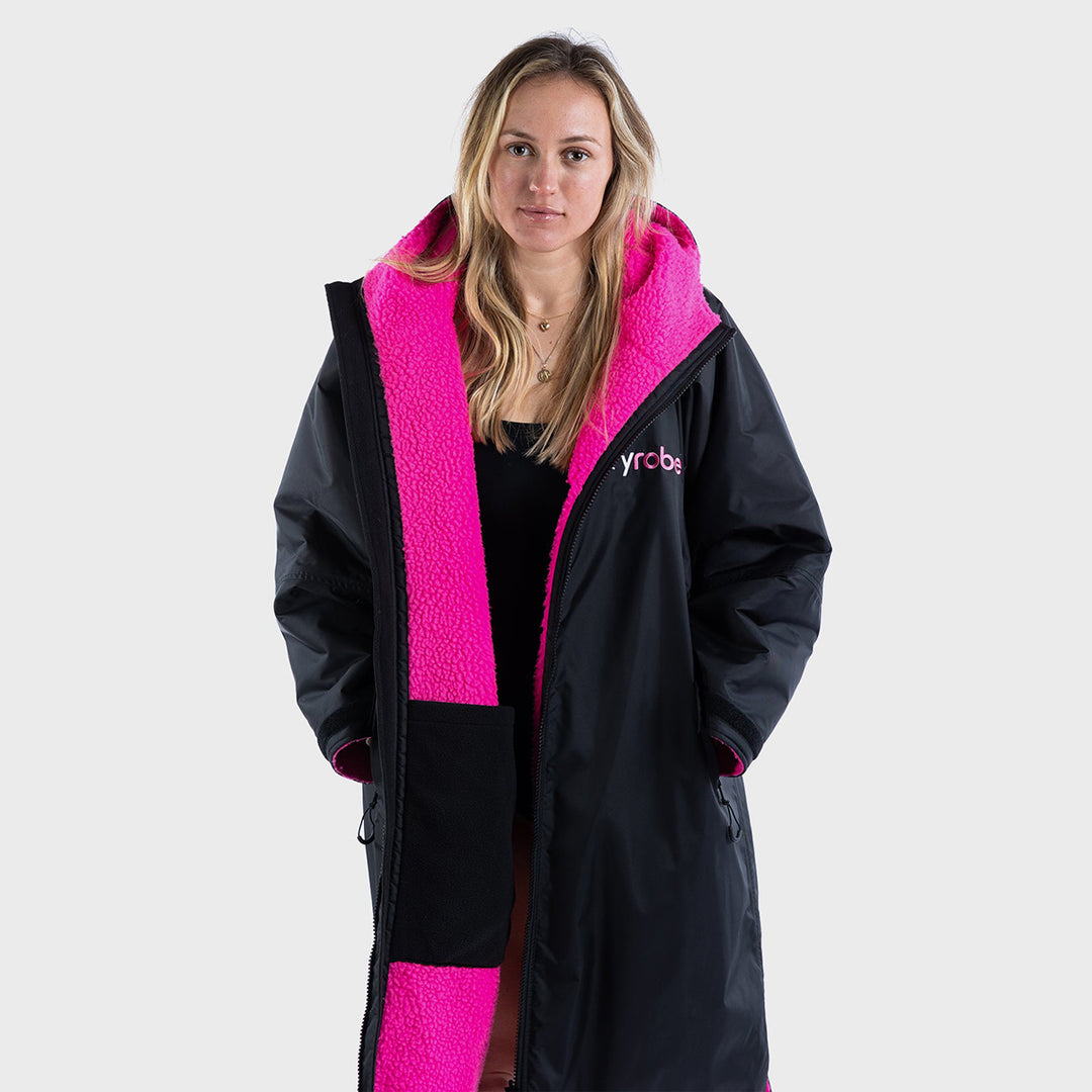 Dryrobe Advance Long Sleeve Change Robe V3 - Black/Pink
