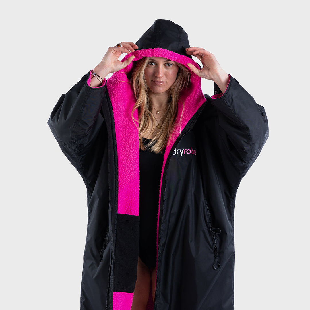 Dryrobe Advance Long Sleeve Change Robe V3 - Black/Pink