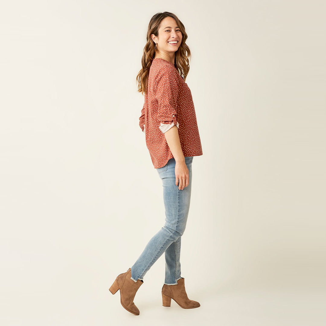Carve Designs Dylan Twill Shirt - Red Clay Polka Dot